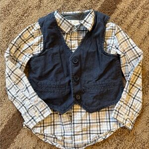Plaid Shirt with Navy Vest boys